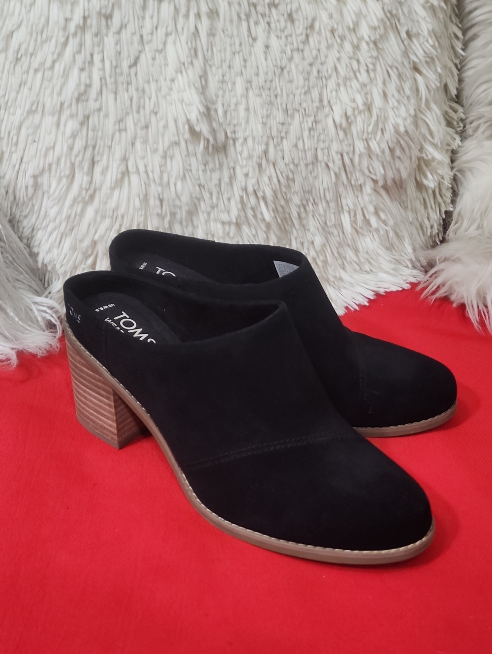 TOMS Evelyn Black Suede Slip-On Block Heel Mules